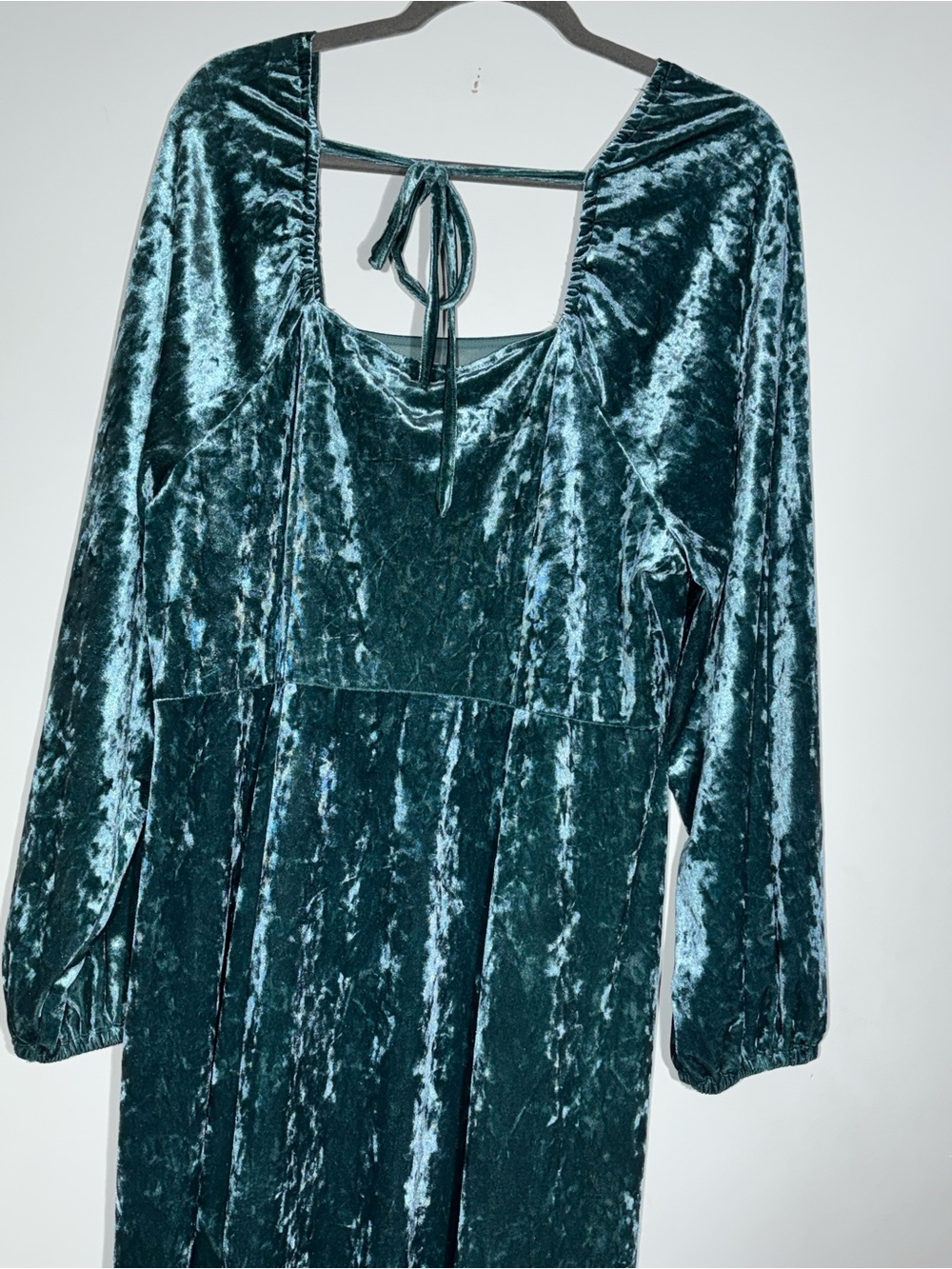 Ava & Viv Crushed Velvet Maxi Dress Size 1X  Long Sleeve Square Neck NWT Teal - Picture 6 of 10